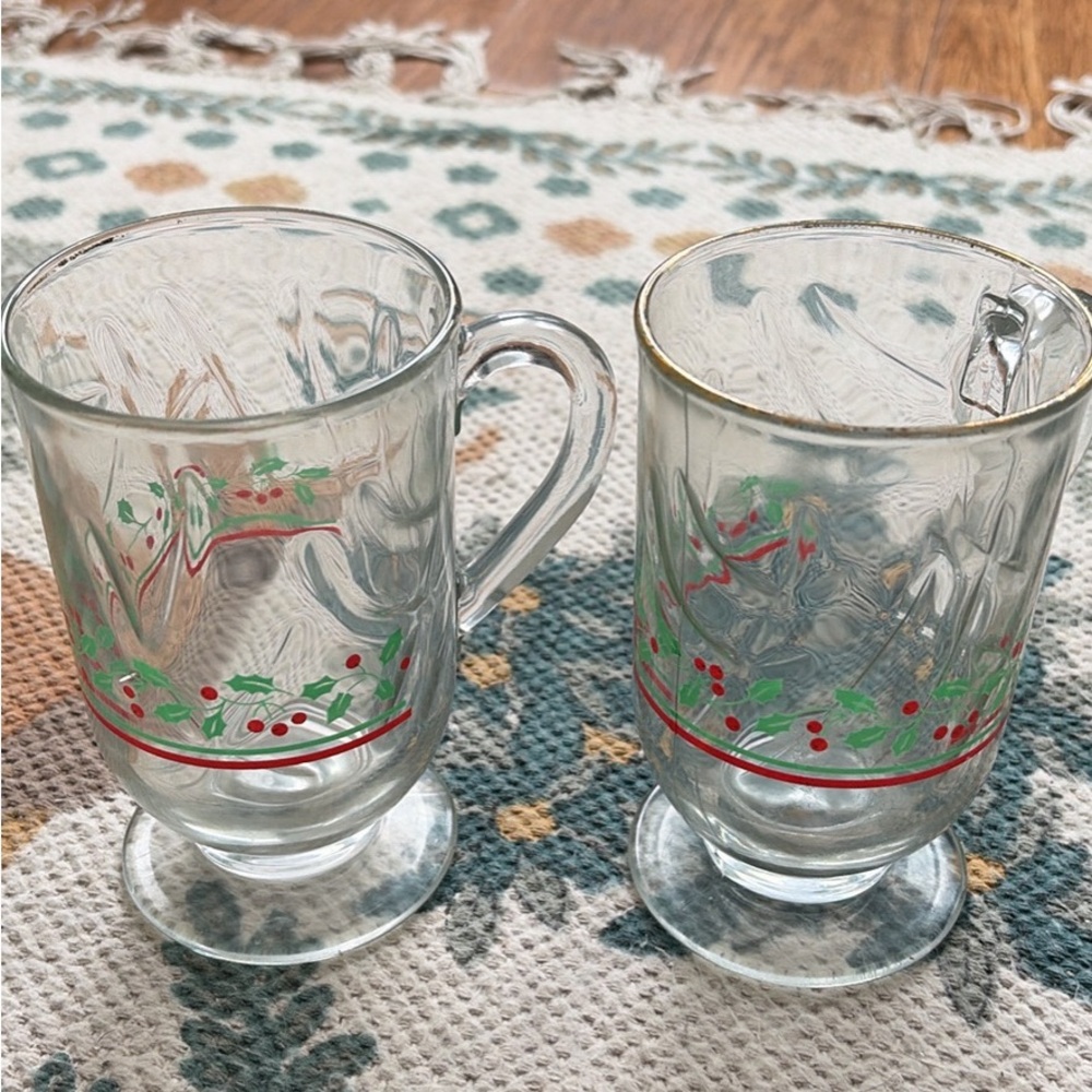 Holiday Glass Mugs with Holly Design